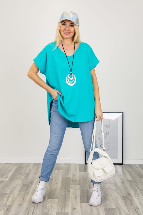 Oversizowa asymetryczna tunika Palmoria V neck lazurowa