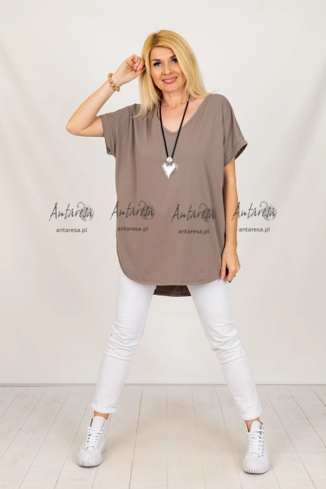 Oversizowa asymetryczna tunika Palmoria V neck fango