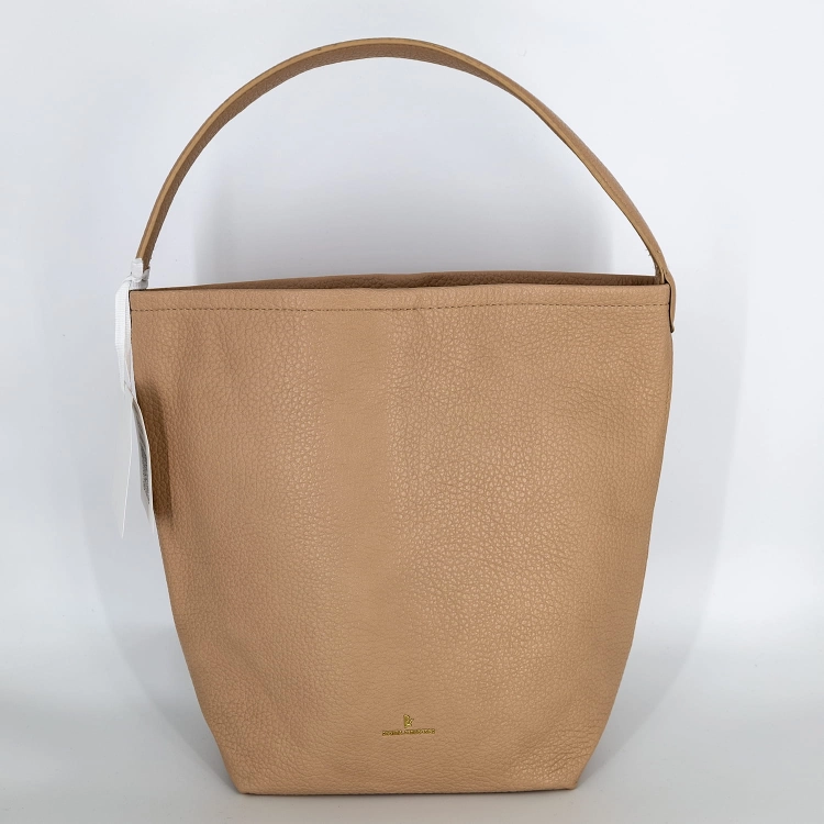 Torebka shoper z eko skóry 2w1 na ramię z szerokim uchwytem beżowa ciemna