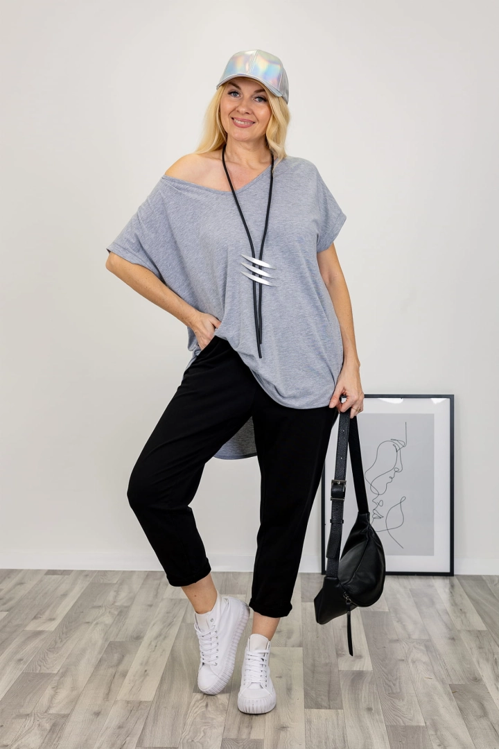Oversizowa asymetryczna tunika Palmoria V neck szara