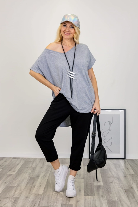 Oversizowa asymetryczna tunika Palmoria V neck szara