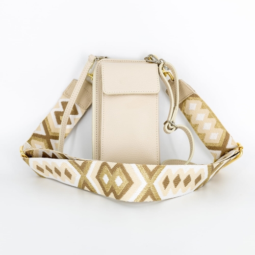 Torebka saszetka crossbody beżowa jasna z parcianym paskiem w romby beżowy z fango
