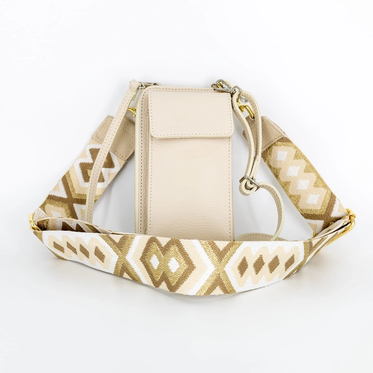 Torebka saszetka crossbody beżowa jasna z parcianym paskiem w romby beżowy z fango