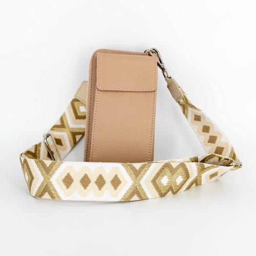 Torebka saszetka crossbody nude z parcianym paskiem w romby beżowy z fango