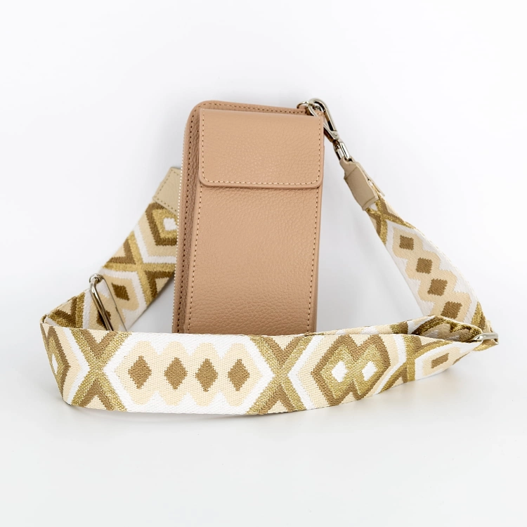 Torebka saszetka crossbody nude z parcianym paskiem w romby beżowy z fango