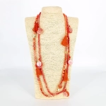 Naszyjnik długi dwuwarstwowy koraliki z chwostami i cekinami watermelon