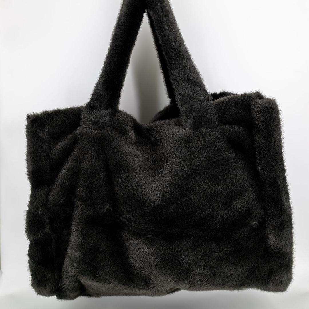 Duża futrzana torebka shopperka Alfedena grafitowa