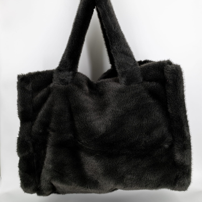 Duża futrzana torebka shopperka Alfedena grafitowa