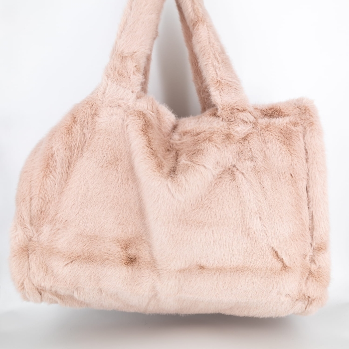 Duża futrzana torebka shopperka Alfedena pudrowy róż