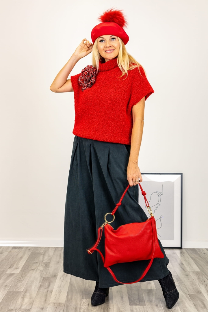 Sweter damski bez rękawów z golfem czerwony Antaresa