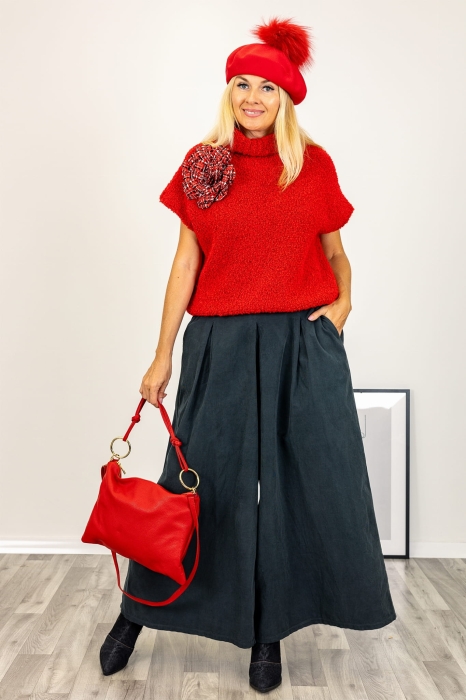 Oversizowy golf damski czerwony z wysokim kołnierzem Buccinascoa