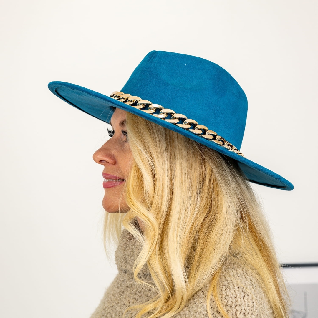 Kapelusz flauszowy ze złotym łańcuchem Racalea morski