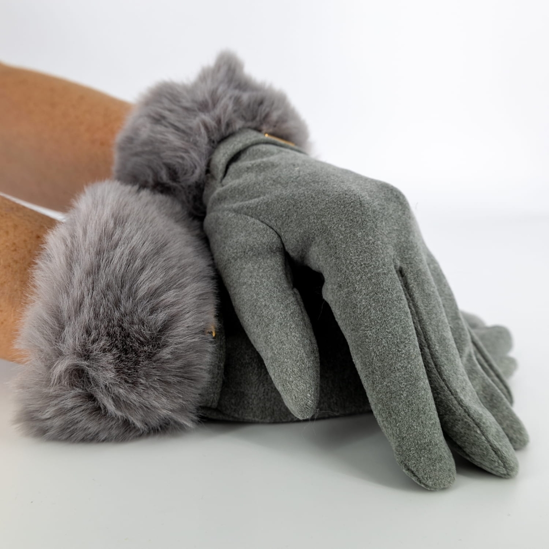 Rękawiczki z eleganckim futerkowym wykończeniem Rongolisea szare
