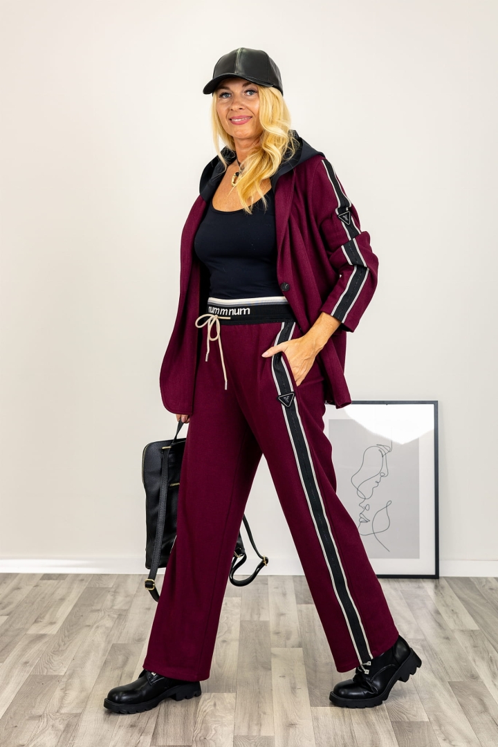 Spodnie prążkowane z lampasem i wiązaniem w pasie z kieszeniami Tagliacozzoa marsala