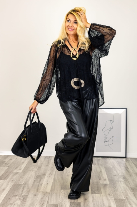 Oversizowa bluzka koronkowa z wiązaniem Cellenoa czarna