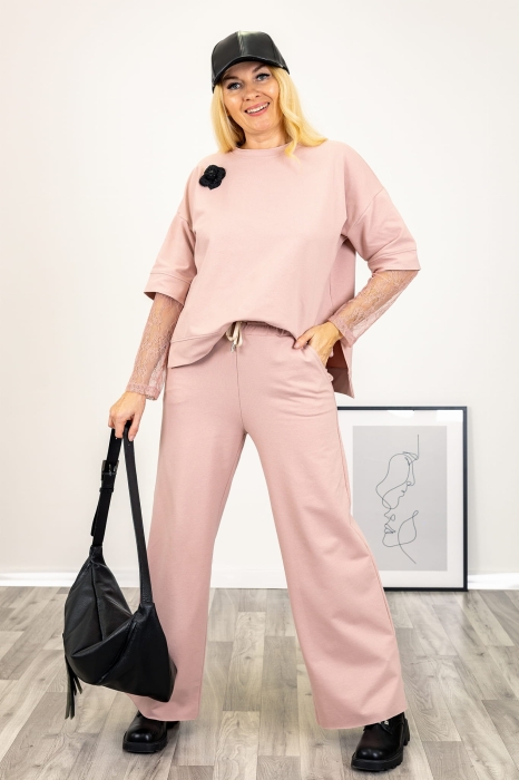 Spodnie dresowe typu wide leg Tepolinia pudrowy róż