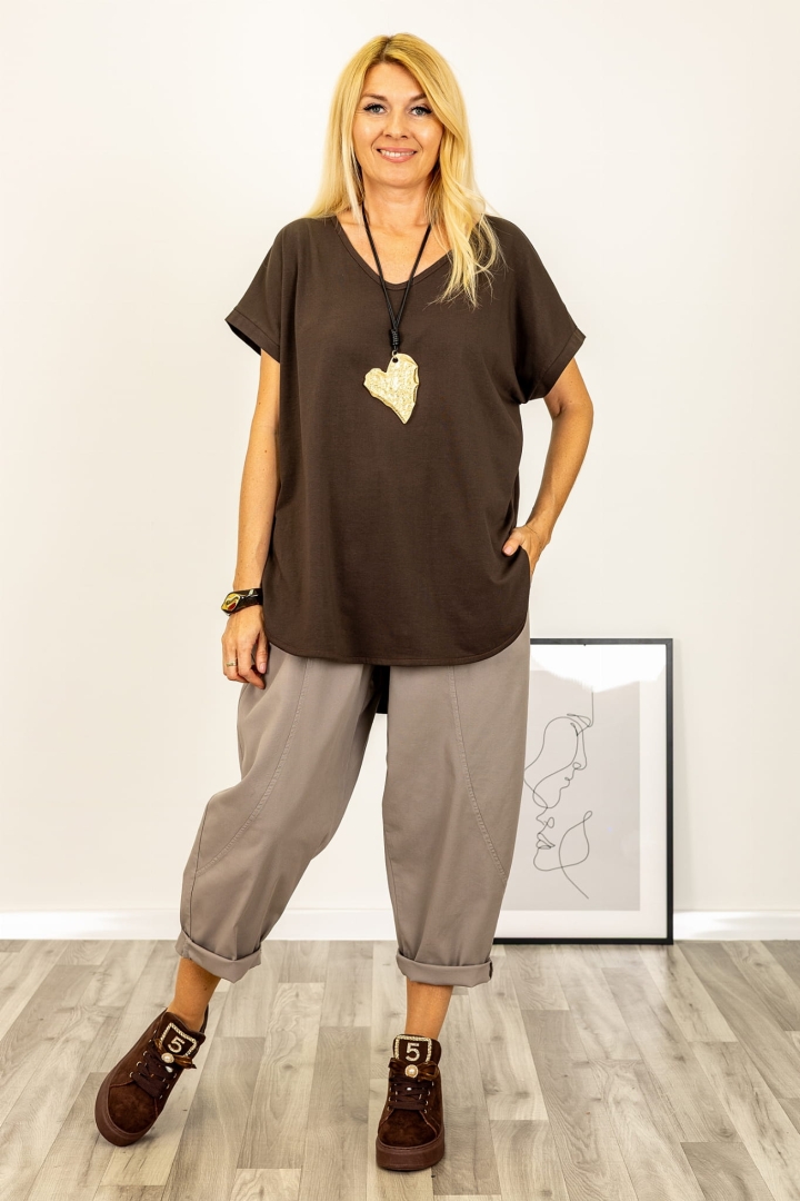 Owersizowa asymetryczna tunika Palmoria V neck brązowa