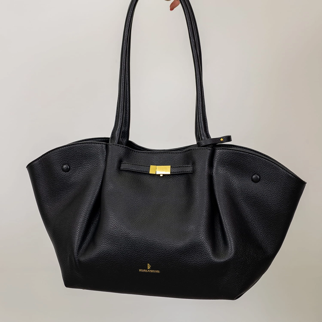 Czarna torebka shopper Loanoa. Duża torba A4 z eko skóry.