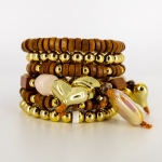 Bransoletka wielowarstwowa sprężynka z koralików serce Sanminiatoa camel ze złotym