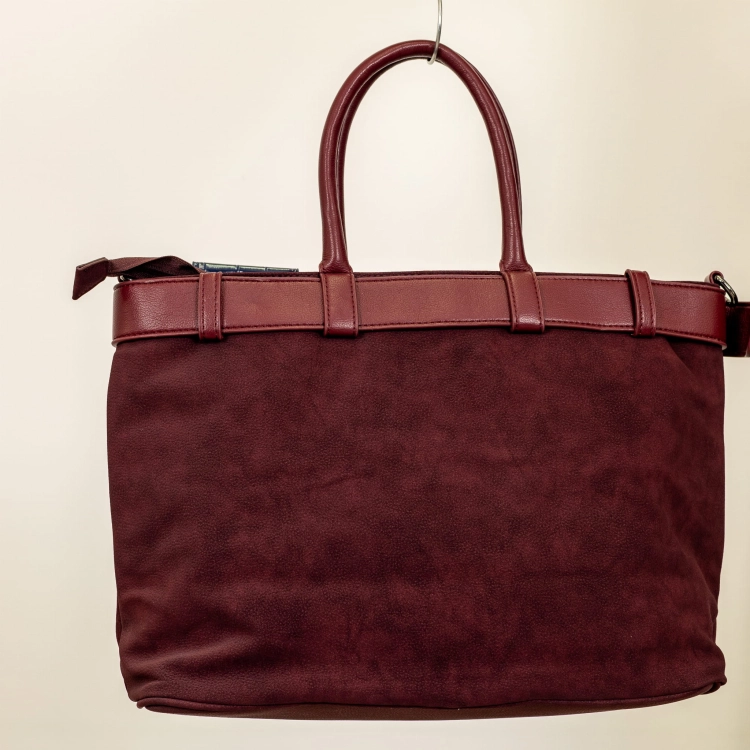 Torebka Fivizzanoa shopper bordowa pojemna, elegancka, z kieszonkami w środku i suwakiem.