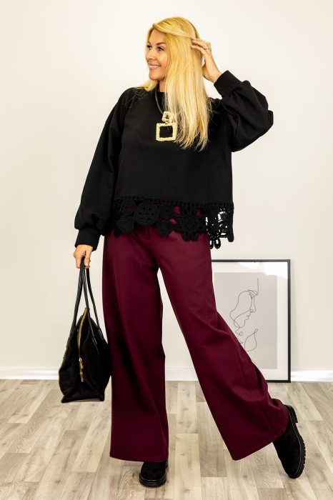 Bluza Bucchianicoa czarna bawełniana z ażurową wstawką i długim rękawem