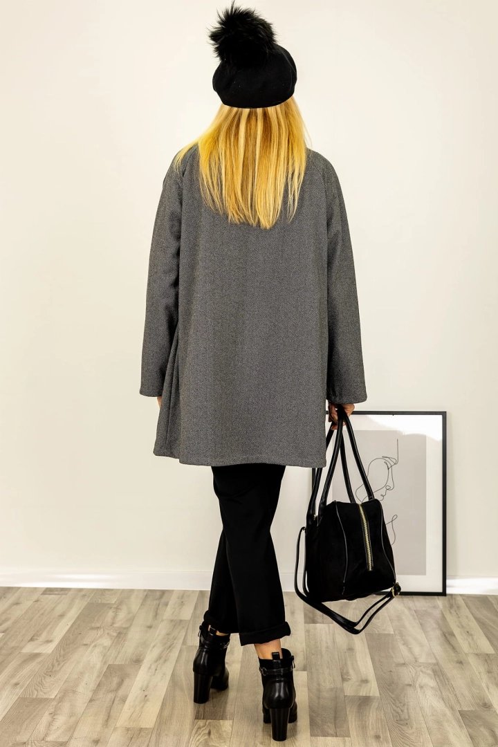 Krótki płaszcz Ceregnanoa szary z paskiem w talii w fasonie prostym w stylu casualowym Antaresa.