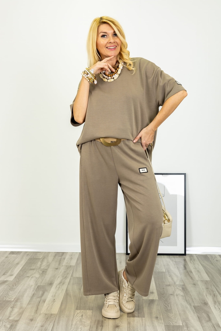 Spodnie Coazze fango luźny fason szeroka nogawka materiał masełko