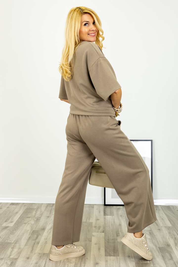 Spodnie Coazze fango damskie z szeroką nogawką i kieszeniami z materiału masełko