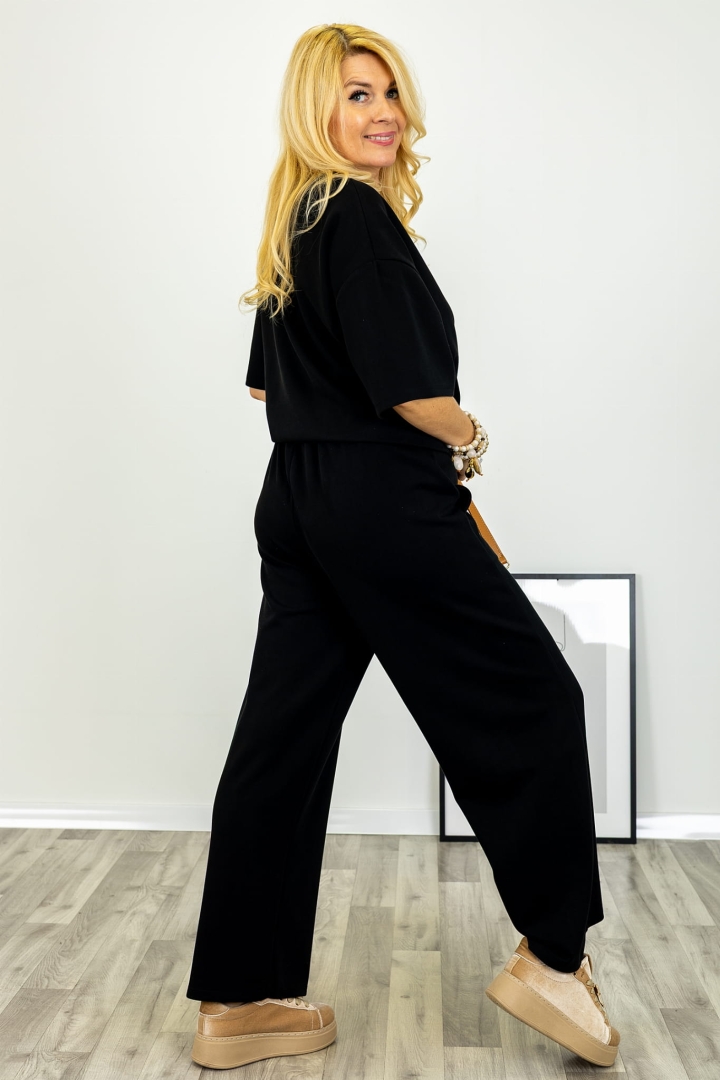 Spodnie damskie czarne Coazze z materiału masełko szerokie nogawki