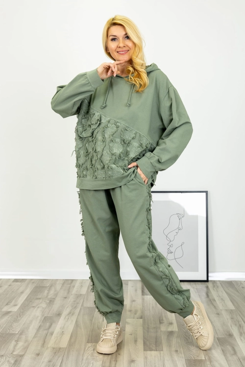 Bluza Giaglione khaki z kapturem o luźnym fasonie ze strzępionym przodem i dekoracyjną patką
