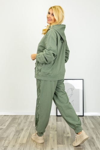 Bluza casual Giaglione w kolorze khaki z dzianiny bawełnianej z elastycznym ściągaczem i detalami dekoracyjnymi