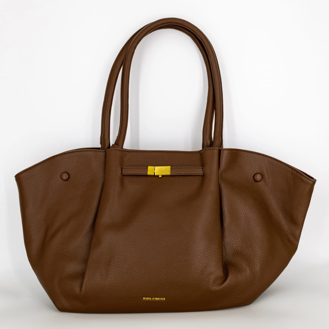 Brązowa ciemna torebka shopper Loanoa z włoskiej skóry ekologicznej, na ramię, pojemna, elegancka