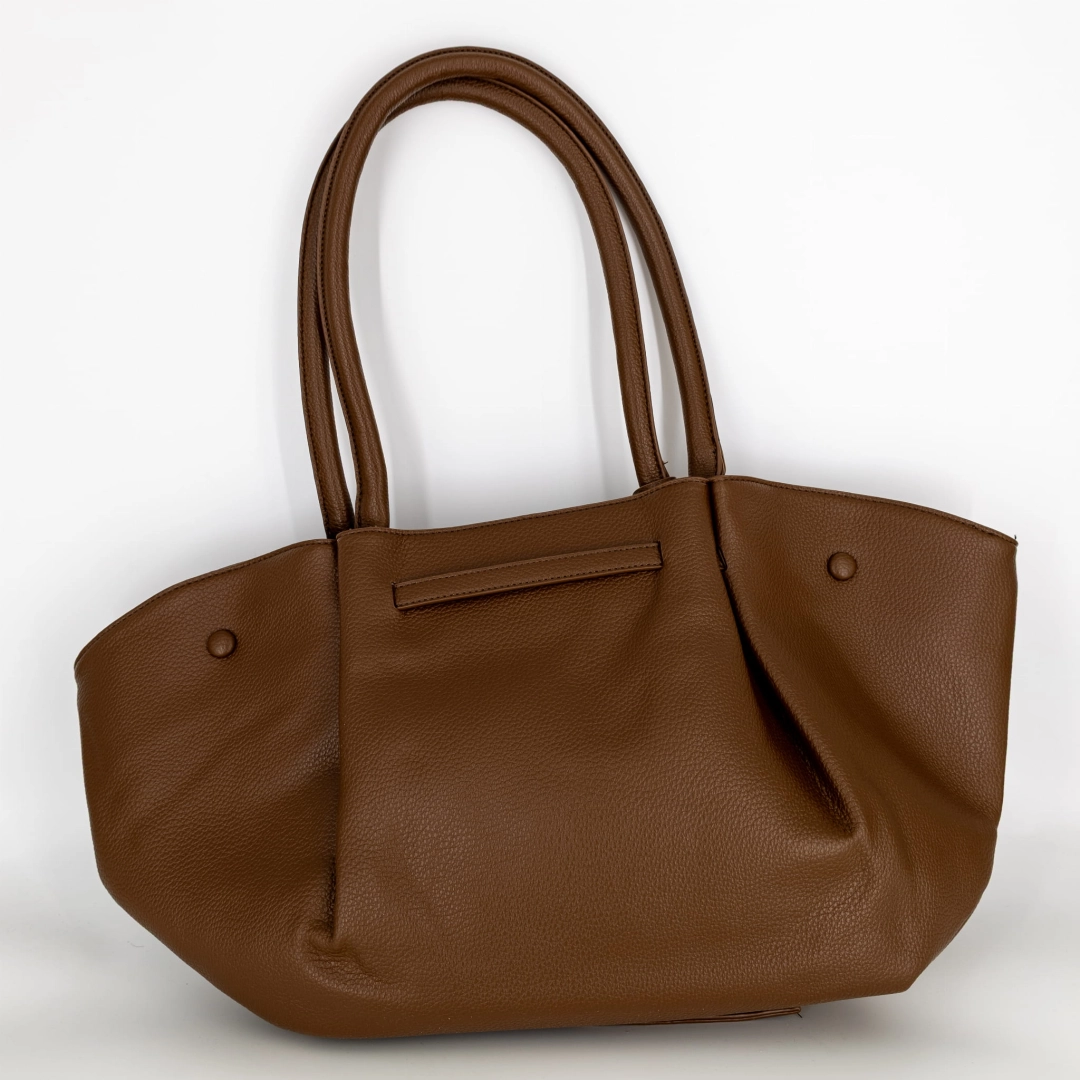 Elegancka torebka shopper czekoladowa, na ramię wykonana z włoskiej ekoskóry