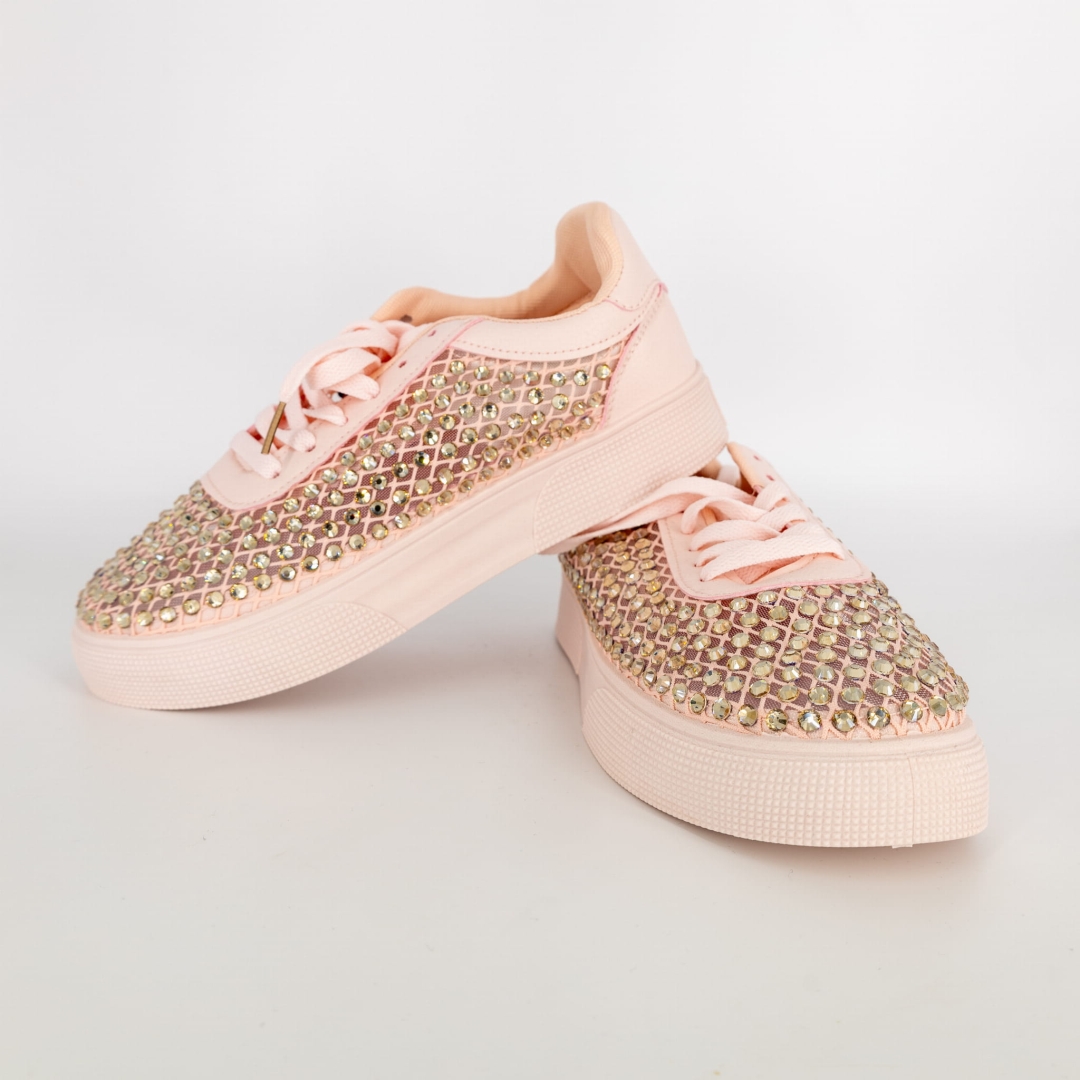 Pudroworóżowe sneakersy Poirino sznurowane z ozdobnym przodem i stabilną podeszwą