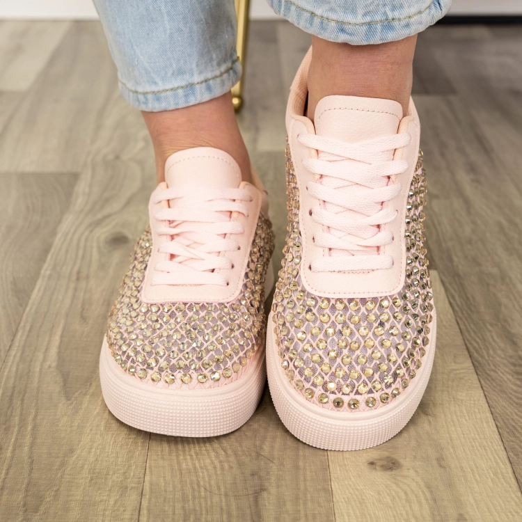 Sneakersy Poirino w kolorze pudroworóżowym z biżuteryjnymi cyrkoniami do stylizacji casual