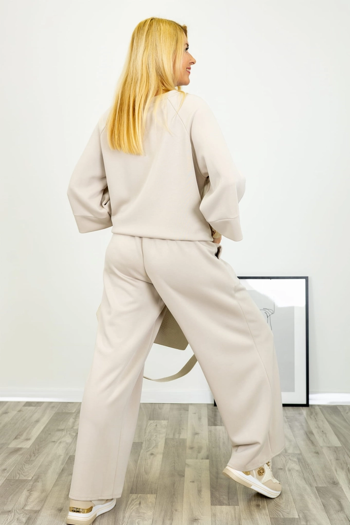 spodnie damskie Guilmi beżowe z gumką w pasie i troczkami