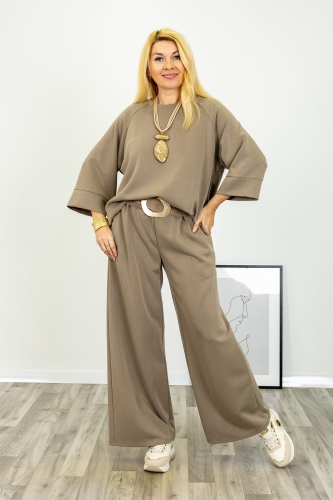 spodnie Guilmi fango wide leg z miękkiego materiału masełko
