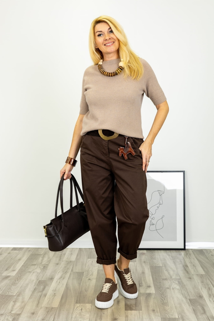 Bluzka dzianinowa z krótkim rękawem w kolorze cappuccino Castelpetroso