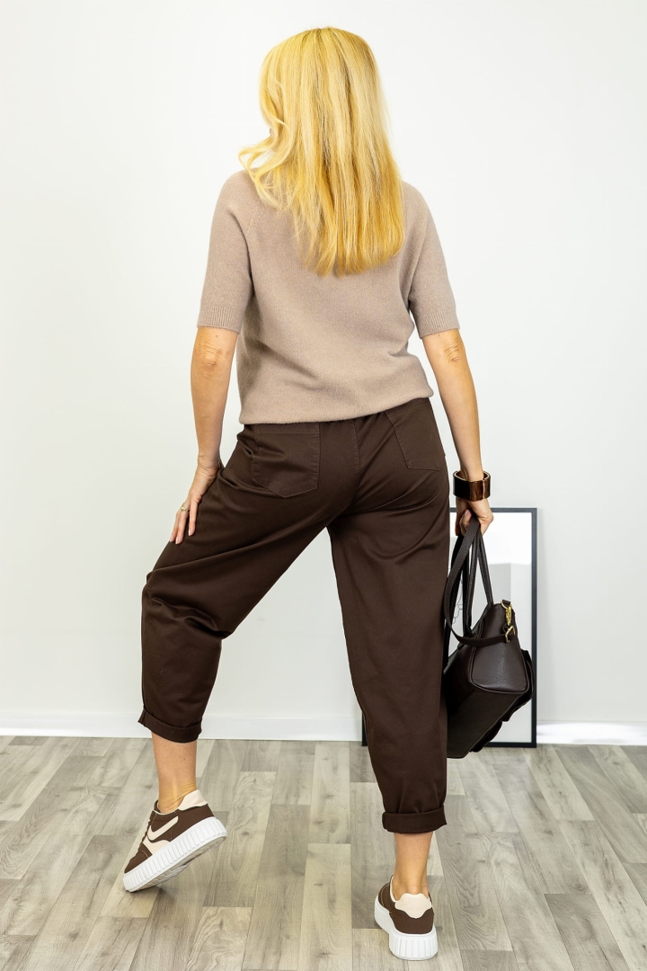 Gładka bluzka dzianinowa z krótkim rękawem Castelpetroso cappuccino