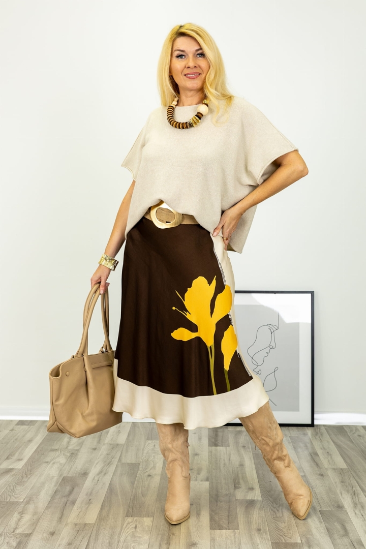 Spódnica Sanmauro wiskozowa midi z dekoracyjnym kwiatem