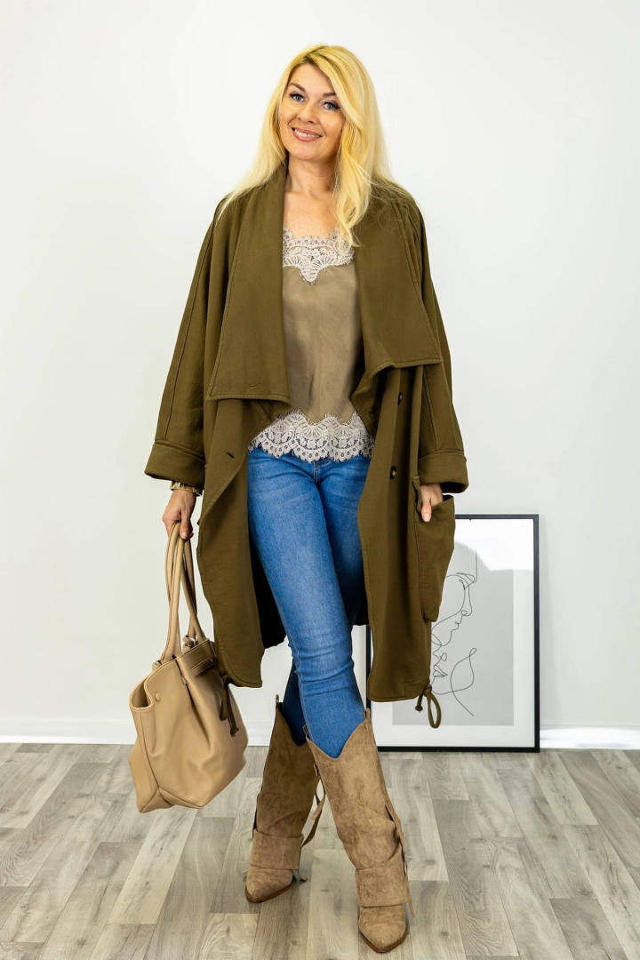 Płaszcz khaki z rękawami kimono Casteldelfino