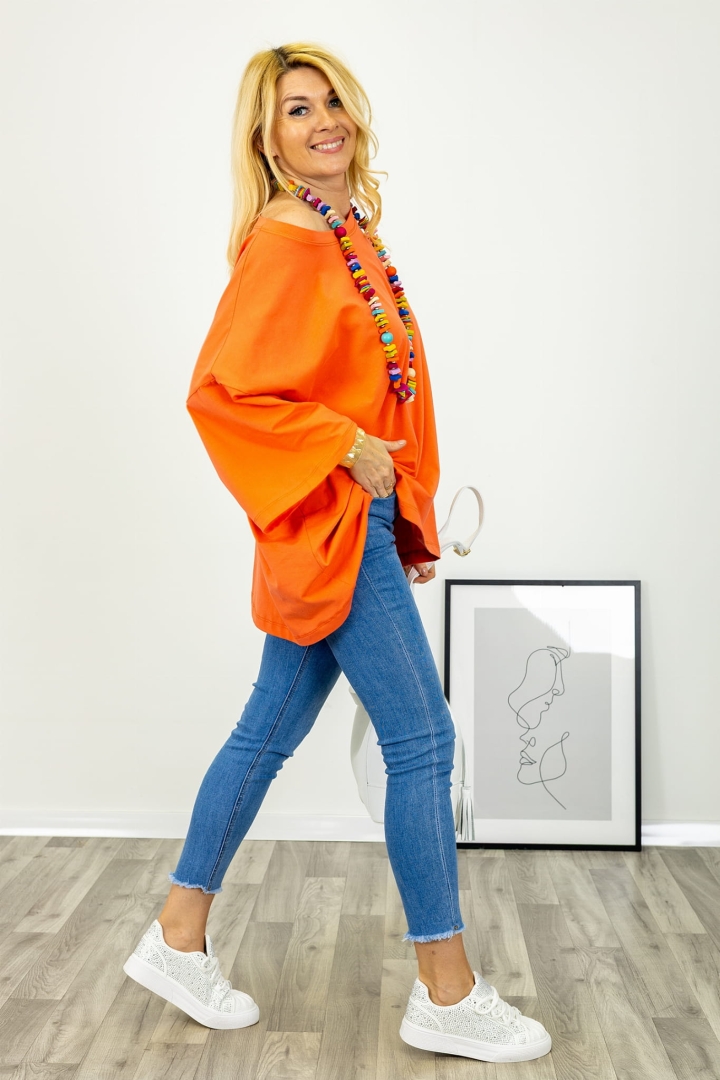 T-shirt plus size z krótkim rękawem obniżoną linią ramion i gładką formą Cadiroggio koralowy