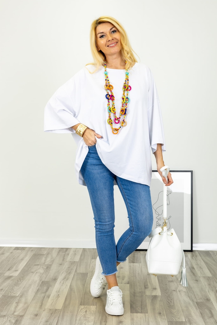 T-shirt mega oversize z obniżoną linią ramion krótkim rękawem i okrągłym dekoltem Cadiroggio biały