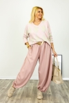 Spodnie alladynki na gumce z kieszeniami i nogawkami zakończonymi gumką Palazzolo pudrowy róż