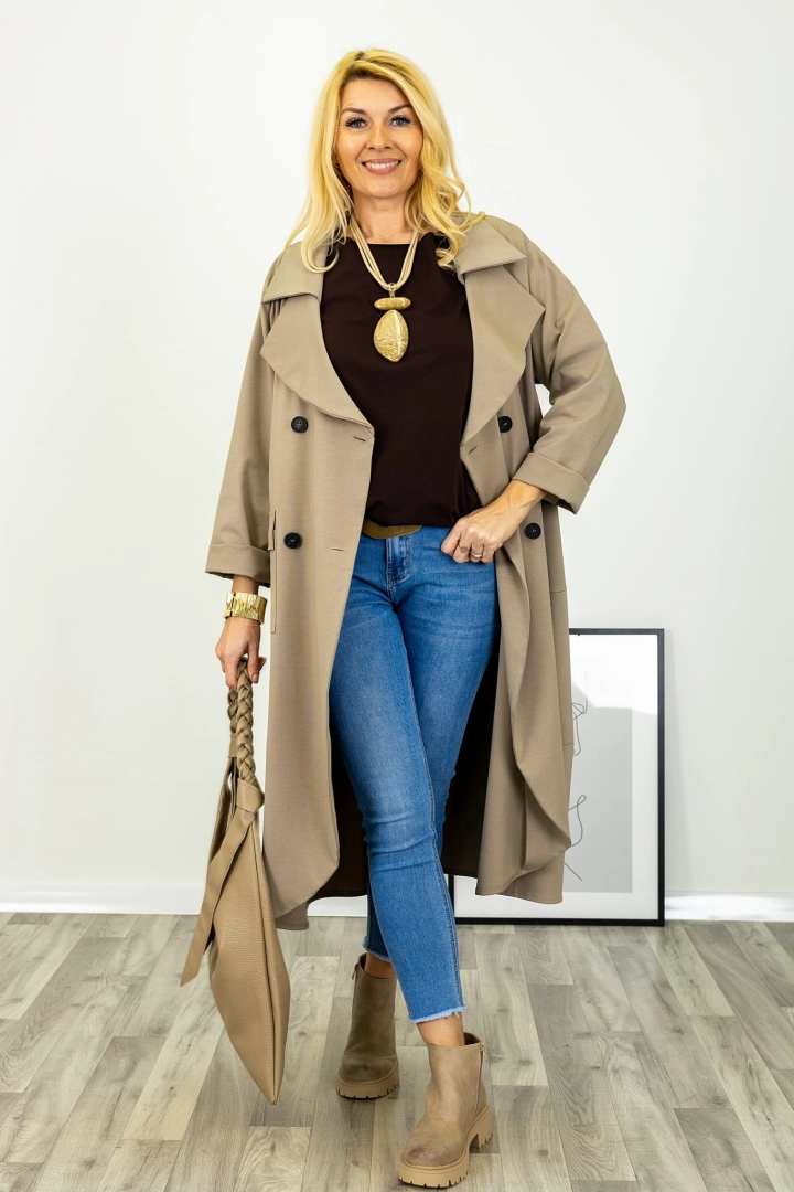 Dwurzędowy płaszcz Verceia fango o swobodnym kroju