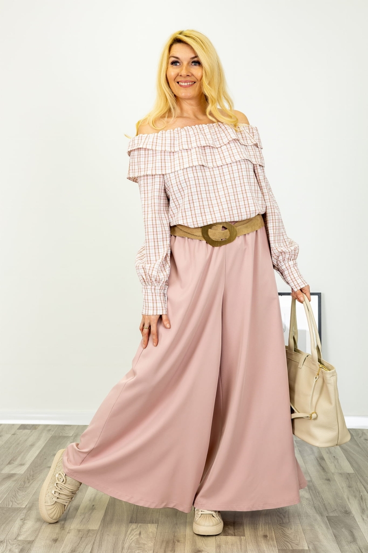 Spodnie damskie palazzo Valdisotto pudrowy róż z gumką w pasie