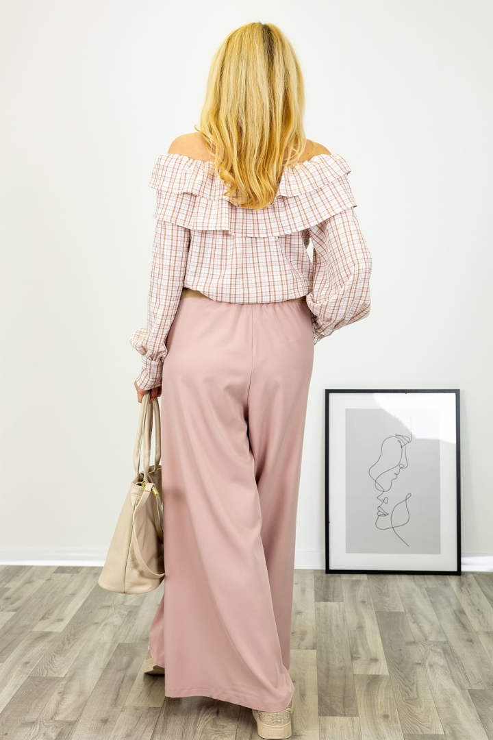 Spodnie Valdisotto pudrowy róż palazzo z prostą szeroką nogawką