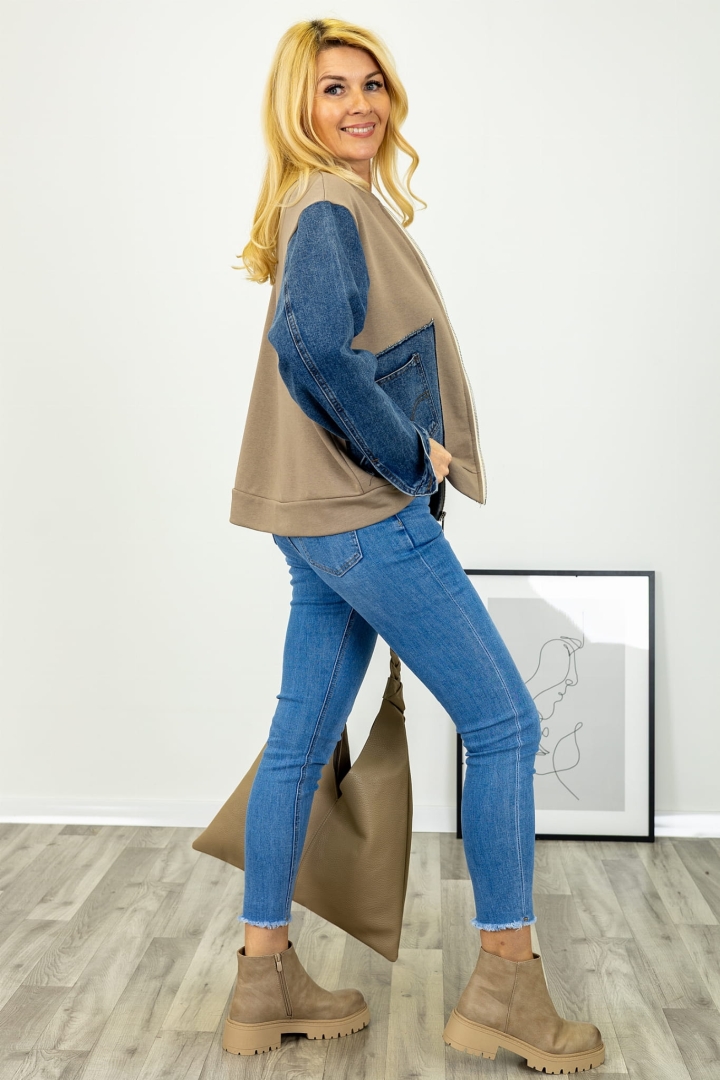 Bluza Cedrasco fango z kontrastowym połączeniem materiałów