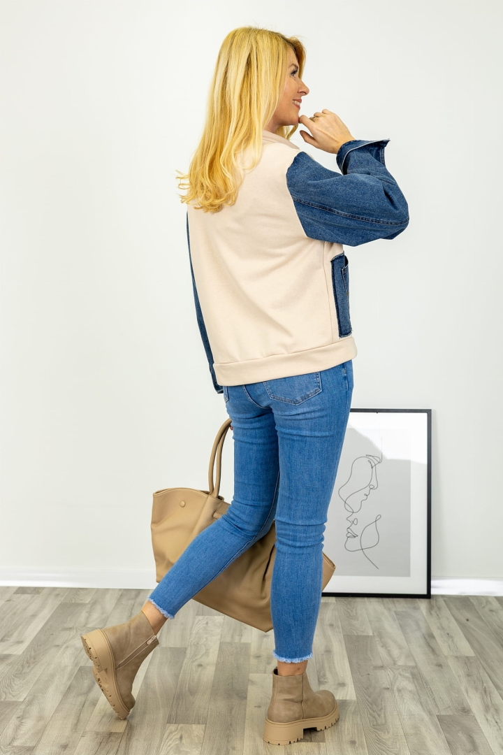 Beżowa bluza Cedrasco z kontrastowym połączeniem materiałów