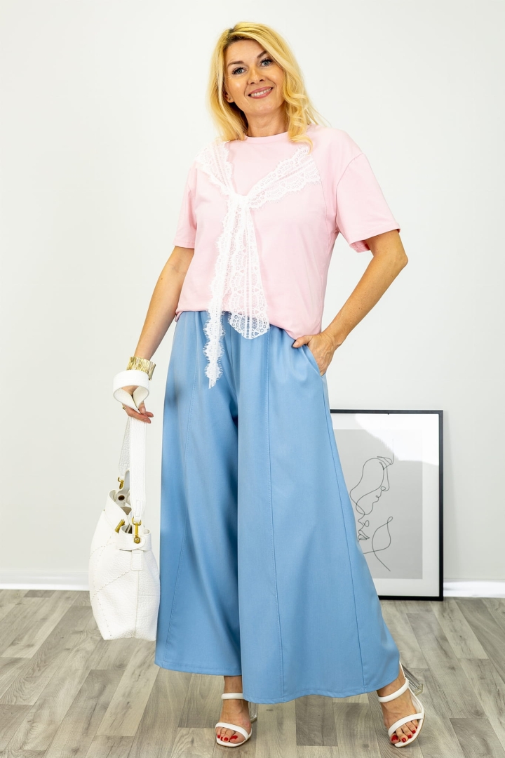 Spodnie z gumką w pasie kieszeniami i szeroką nogawką Sondalo błękitne